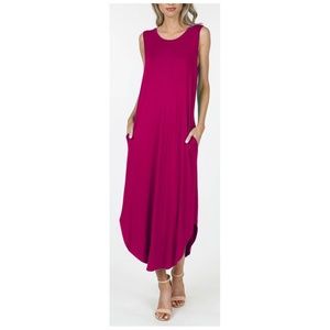 New! Fuchsia Maxi Round Hem Tank Dress
